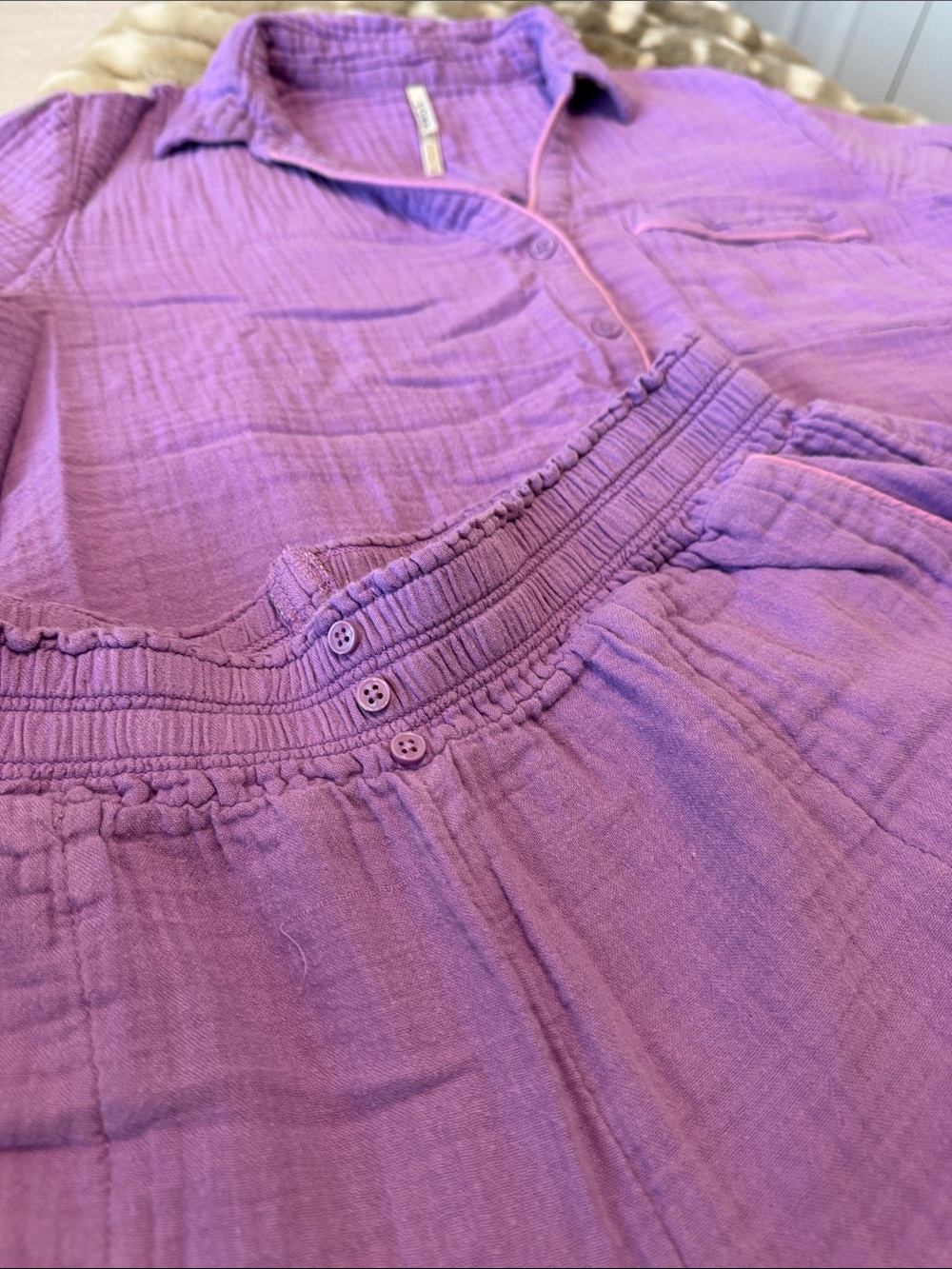 Soma Lavender Short Sleeve Button Lounge Set - Picture 4 of 7